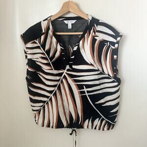 Nine West Top Palm Leaf Sleeveless Drawstring Tropical Hawaiian Coconutgirl Lg